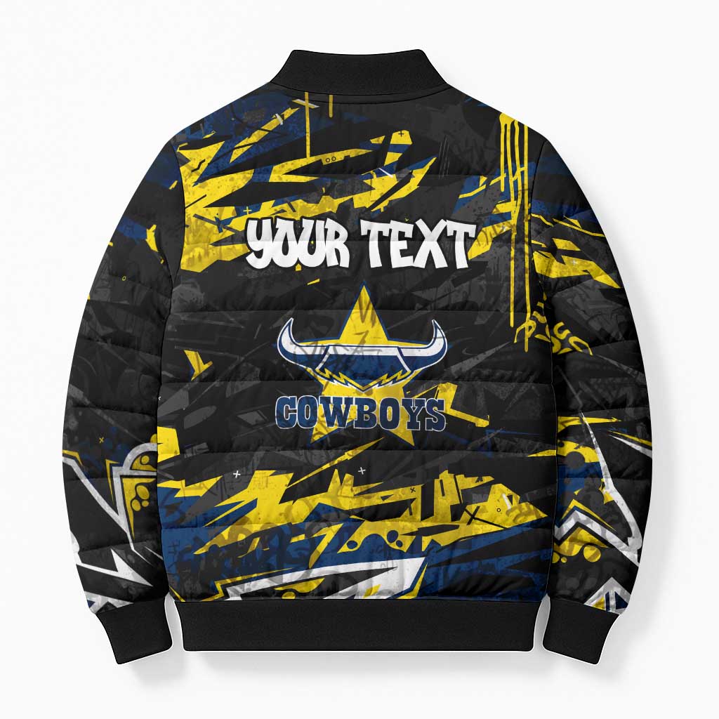 Personalized North Queensland Cowboys Bomber Puffer Jacket Graffiti Grunge Abstract Urban Street Style Design