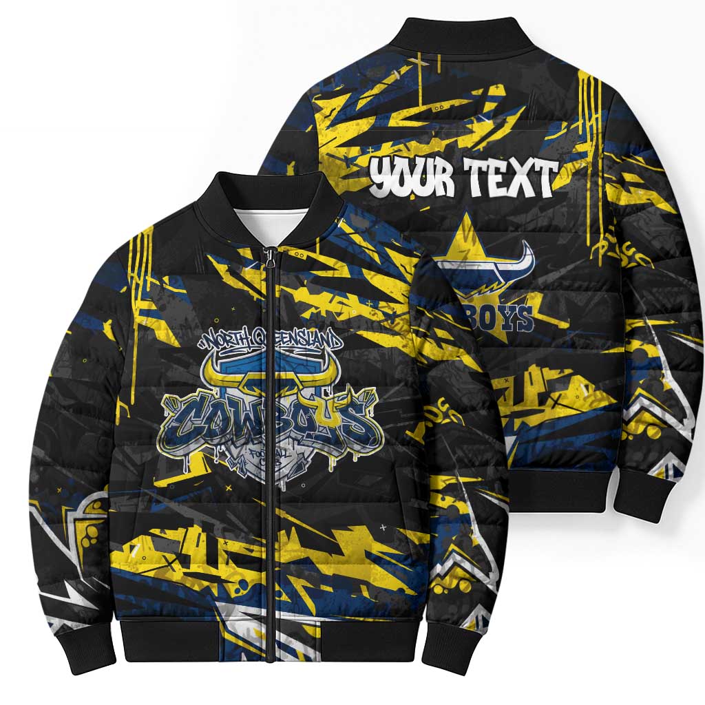 Personalized North Queensland Cowboys Bomber Puffer Jacket Graffiti Grunge Abstract Urban Street Style Design