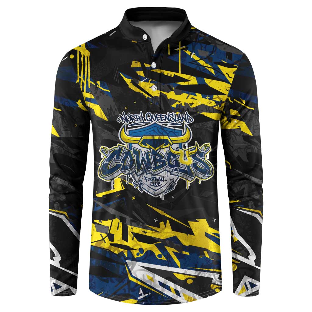 Personalized North Queensland Cowboys Button Sweatshirt Graffiti Grunge Abstract Urban Street Style Design