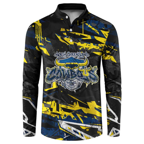 Personalized North Queensland Cowboys Button Sweatshirt Graffiti Grunge Abstract Urban Street Style Design