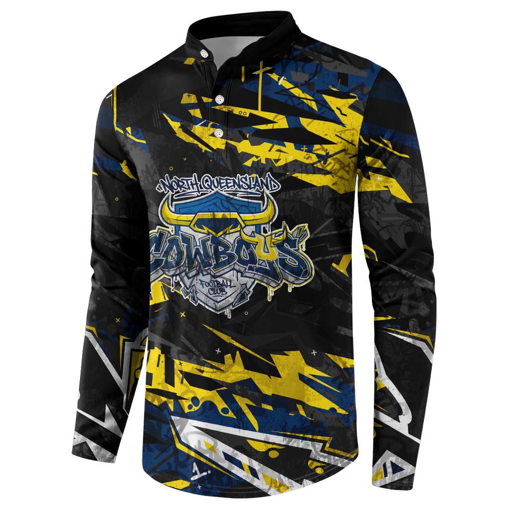 Personalized North Queensland Cowboys Button Sweatshirt Graffiti Grunge Abstract Urban Street Style Design