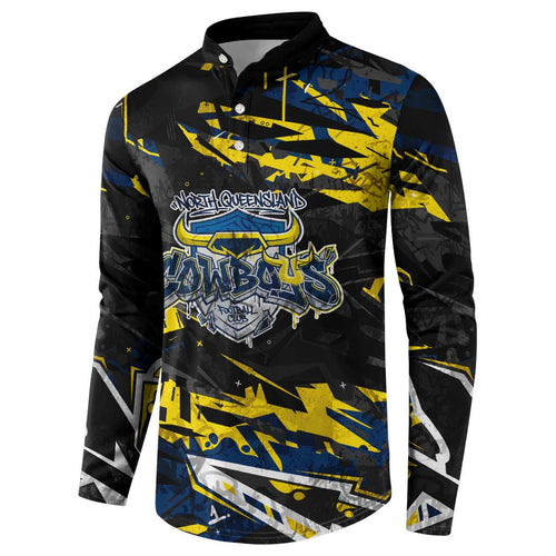 Personalized North Queensland Cowboys Button Sweatshirt Graffiti Grunge Abstract Urban Street Style Design