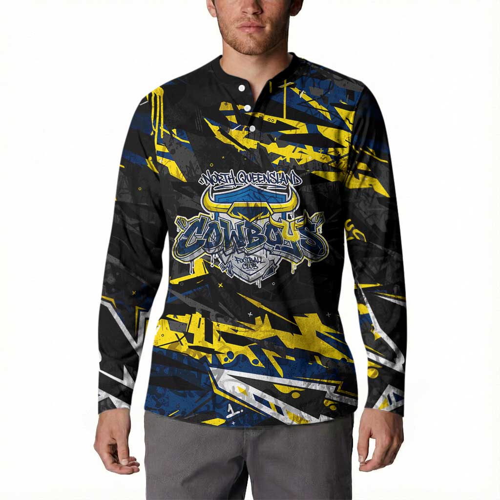 Personalized North Queensland Cowboys Button Sweatshirt Graffiti Grunge Abstract Urban Street Style Design
