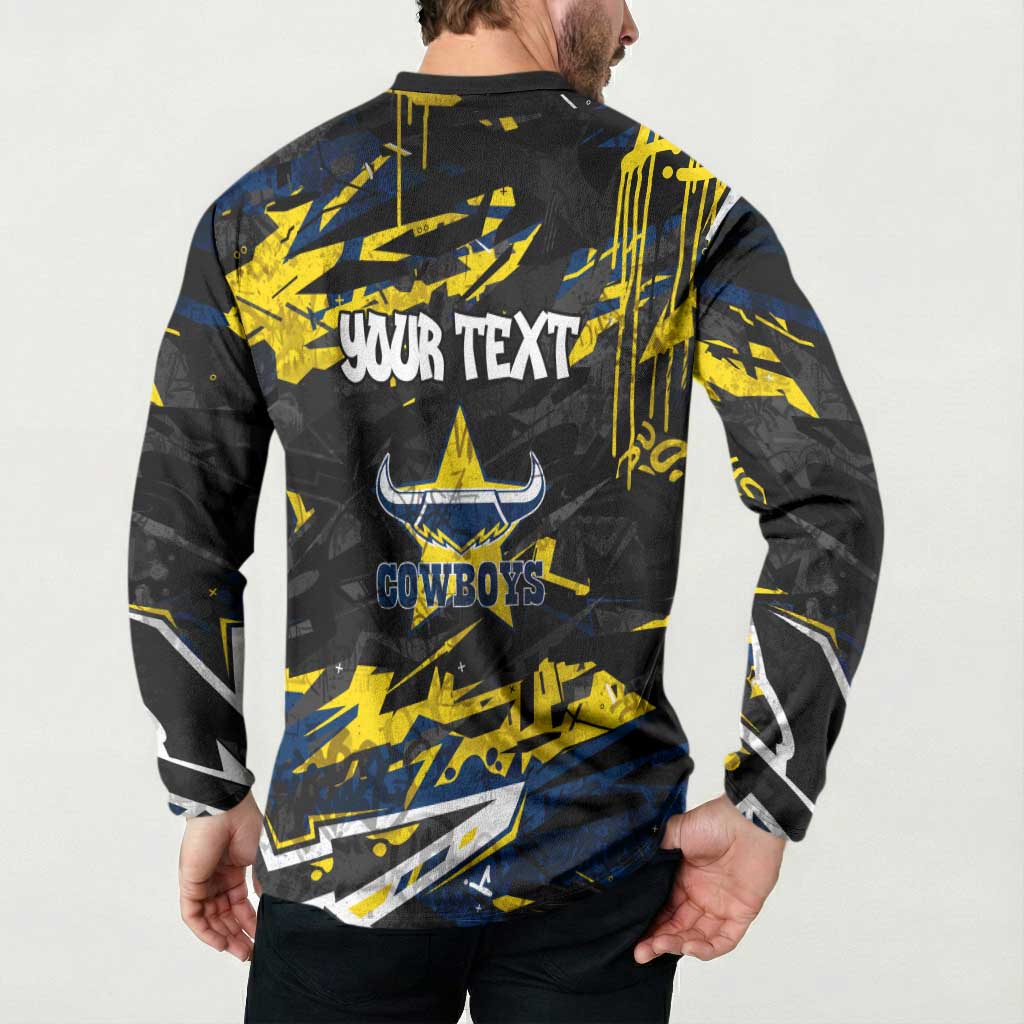 Personalized North Queensland Cowboys Button Sweatshirt Graffiti Grunge Abstract Urban Street Style Design