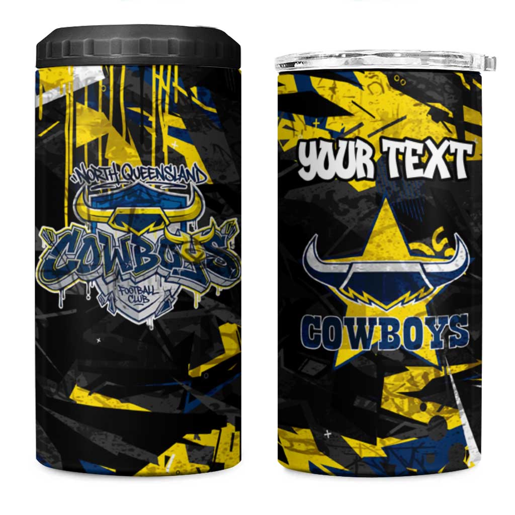 Personalized North Queensland Cowboys 4 in 1 Can Cooler Tumbler Graffiti Grunge Abstract Urban Street Style Design
