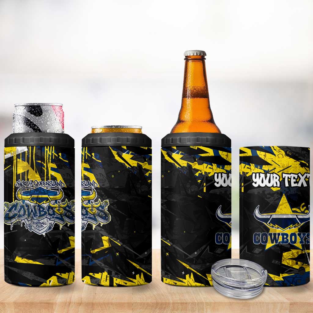 Personalized North Queensland Cowboys 4 in 1 Can Cooler Tumbler Graffiti Grunge Abstract Urban Street Style Design