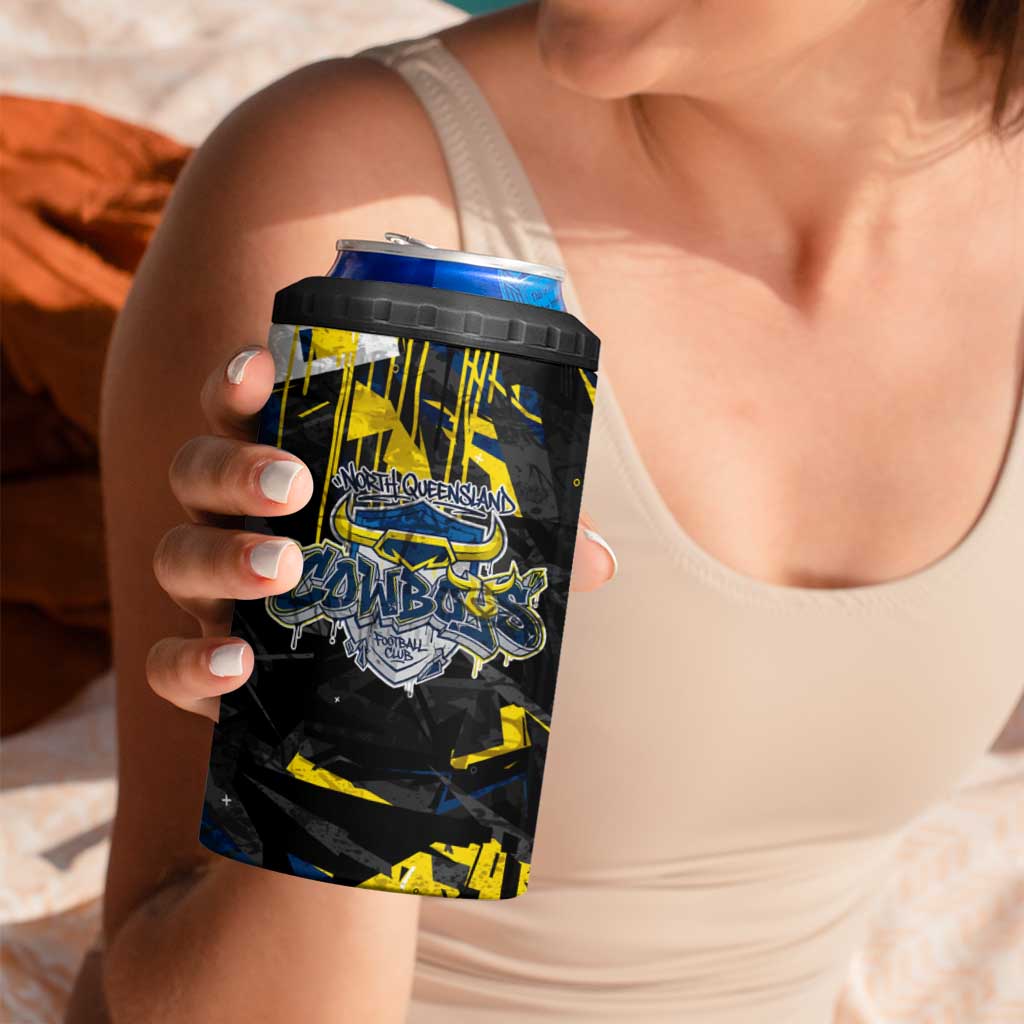 Personalized North Queensland Cowboys 4 in 1 Can Cooler Tumbler Graffiti Grunge Abstract Urban Street Style Design