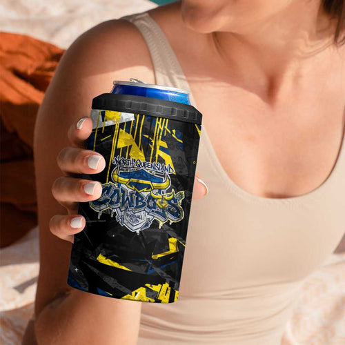Personalized North Queensland Cowboys 4 in 1 Can Cooler Tumbler Graffiti Grunge Abstract Urban Street Style Design