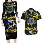 Personalized North Queensland Cowboys Couples Matching Long Sleeve Bodycon Dress and Hawaiian Shirt Graffiti Grunge Abstract Urban Street Style Design