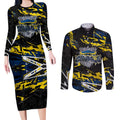 Personalized North Queensland Cowboys Couples Matching Long Sleeve Bodycon Dress and Long Sleeve Button Shirt Graffiti Grunge Abstract Urban Street Style Design