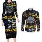Personalized North Queensland Cowboys Couples Matching Long Sleeve Bodycon Dress and Long Sleeve Button Shirt Graffiti Grunge Abstract Urban Street Style Design