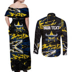Personalized North Queensland Cowboys Couples Matching Off Shoulder Maxi Dress and Long Sleeve Button Shirt Graffiti Grunge Abstract Urban Street Style Design
