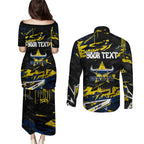 Personalized North Queensland Cowboys Couples Matching Puletasi and Long Sleeve Button Shirt Graffiti Grunge Abstract Urban Street Style Design
