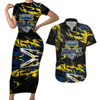 Personalized North Queensland Cowboys Couples Matching Short Sleeve Bodycon Dress and Hawaiian Shirt Graffiti Grunge Abstract Urban Street Style Design