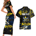 Personalized North Queensland Cowboys Couples Matching Short Sleeve Bodycon Dress and Hawaiian Shirt Graffiti Grunge Abstract Urban Street Style Design