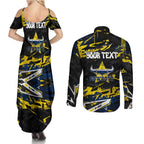 Personalized North Queensland Cowboys Couples Matching Summer Maxi Dress and Long Sleeve Button Shirt Graffiti Grunge Abstract Urban Street Style Design
