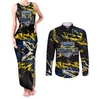 Personalized North Queensland Cowboys Couples Matching Tank Maxi Dress and Long Sleeve Button Shirt Graffiti Grunge Abstract Urban Street Style Design