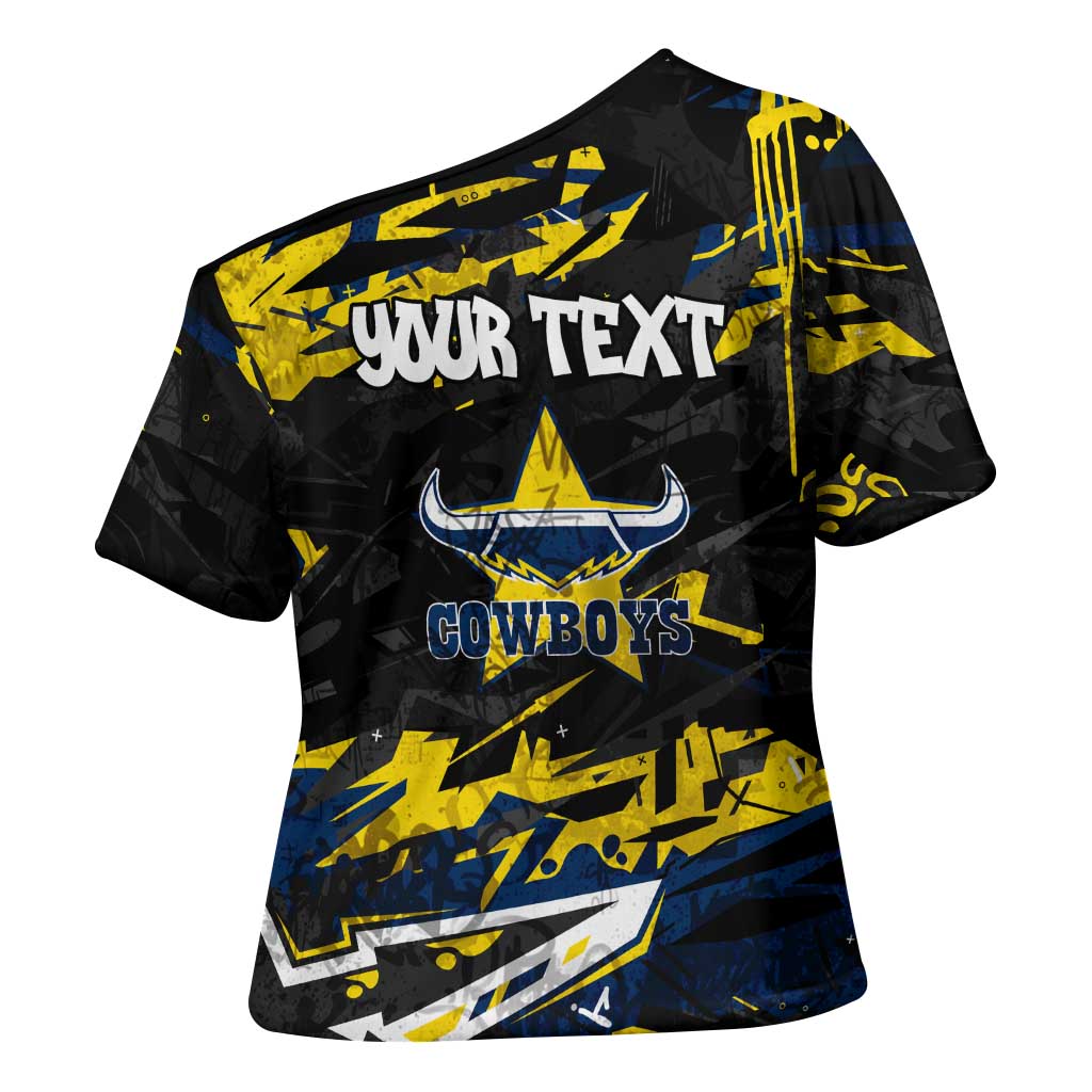 Personalized North Queensland Cowboys Cross Shoulder Shirt Graffiti Grunge Abstract Urban Street Style Design