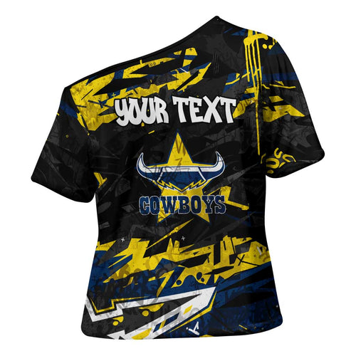 Personalized North Queensland Cowboys Cross Shoulder Shirt Graffiti Grunge Abstract Urban Street Style Design