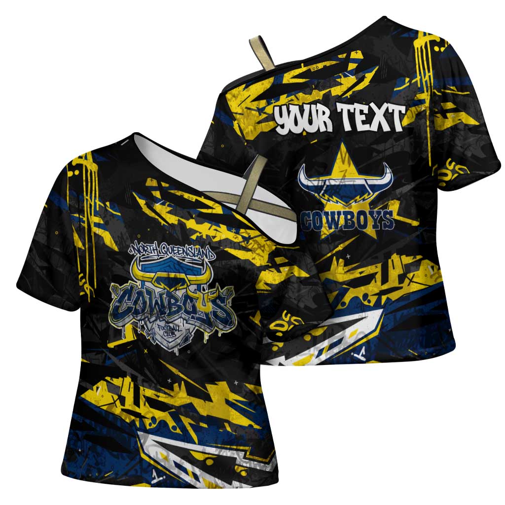 Personalized North Queensland Cowboys Cross Shoulder Shirt Graffiti Grunge Abstract Urban Street Style Design