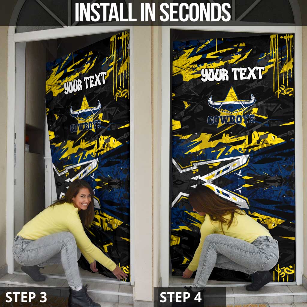 Personalized North Queensland Cowboys Door Cover Graffiti Grunge Abstract Urban Street Style Design