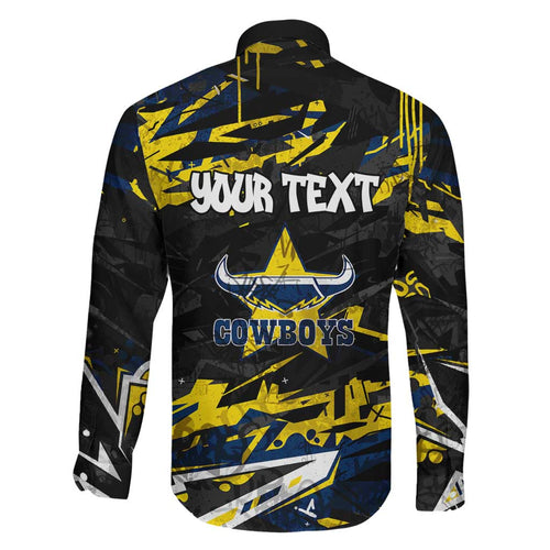 Personalized North Queensland Cowboys Family Matching Mermaid Dress and Hawaiian Shirt Graffiti Grunge Abstract Urban Street Style Design