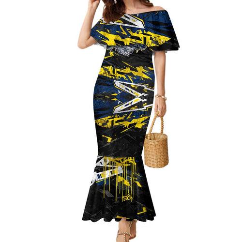 Personalized North Queensland Cowboys Family Matching Mermaid Dress and Hawaiian Shirt Graffiti Grunge Abstract Urban Street Style Design