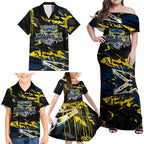 Personalized North Queensland Cowboys Family Matching Off Shoulder Maxi Dress and Hawaiian Shirt Graffiti Grunge Abstract Urban Street Style Design