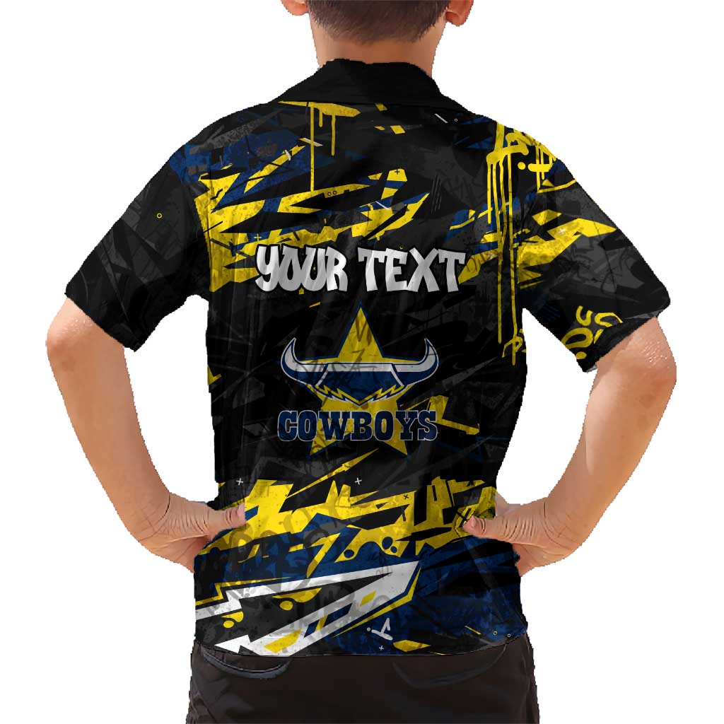 Personalized North Queensland Cowboys Family Matching Off Shoulder Maxi Dress and Hawaiian Shirt Graffiti Grunge Abstract Urban Street Style Design