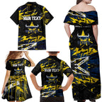 Personalized North Queensland Cowboys Family Matching Off Shoulder Maxi Dress and Hawaiian Shirt Graffiti Grunge Abstract Urban Street Style Design