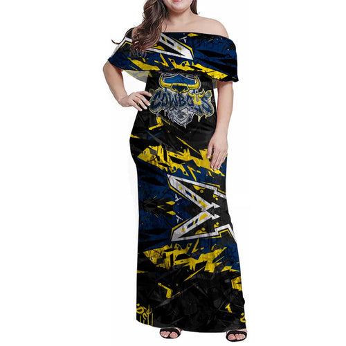 Personalized North Queensland Cowboys Family Matching Off Shoulder Maxi Dress and Hawaiian Shirt Graffiti Grunge Abstract Urban Street Style Design