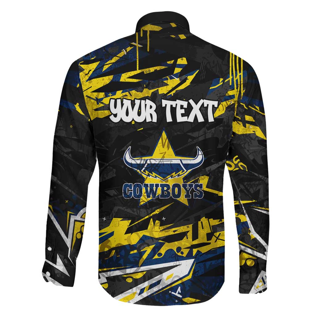 Personalized North Queensland Cowboys Family Matching Off Shoulder Short Dress and Hawaiian Shirt Graffiti Grunge Abstract Urban Street Style Design