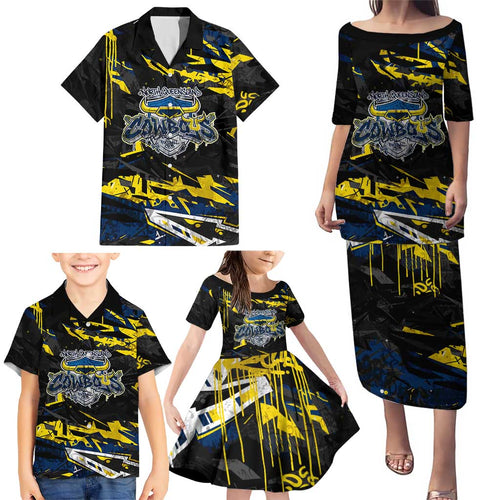 Personalized North Queensland Cowboys Family Matching Puletasi and Hawaiian Shirt Graffiti Grunge Abstract Urban Street Style Design