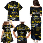 Personalized North Queensland Cowboys Family Matching Puletasi and Hawaiian Shirt Graffiti Grunge Abstract Urban Street Style Design