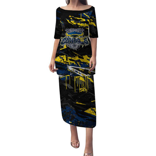 Personalized North Queensland Cowboys Family Matching Puletasi and Hawaiian Shirt Graffiti Grunge Abstract Urban Street Style Design