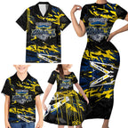 Personalized North Queensland Cowboys Family Matching Short Sleeve Bodycon Dress and Hawaiian Shirt Graffiti Grunge Abstract Urban Street Style Design