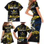 Personalized North Queensland Cowboys Family Matching Short Sleeve Bodycon Dress and Hawaiian Shirt Graffiti Grunge Abstract Urban Street Style Design