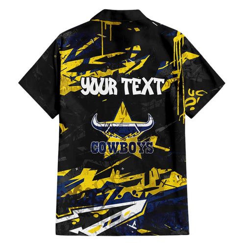 Personalized North Queensland Cowboys Family Matching Short Sleeve Bodycon Dress and Hawaiian Shirt Graffiti Grunge Abstract Urban Street Style Design