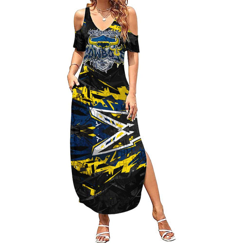 Personalized North Queensland Cowboys Family Matching Summer Maxi Dress and Hawaiian Shirt Graffiti Grunge Abstract Urban Street Style Design