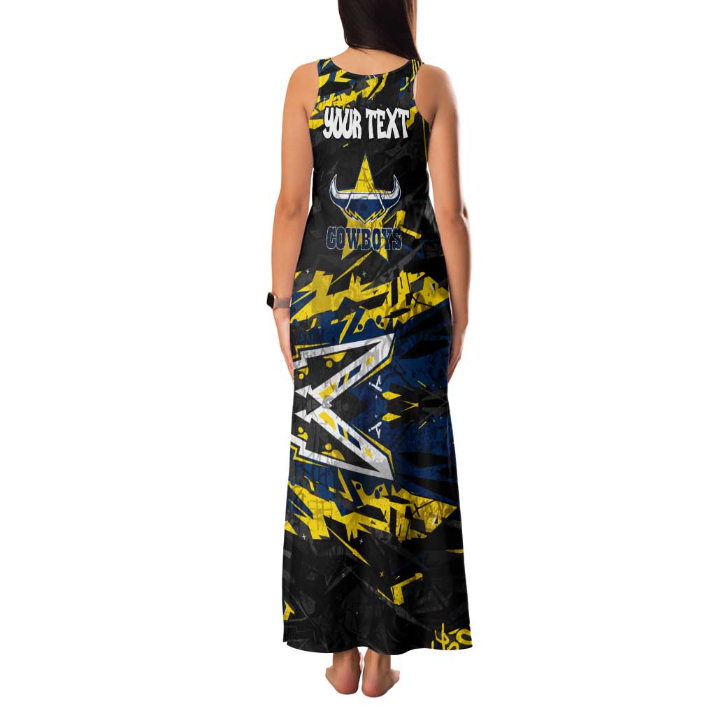 Personalized North Queensland Cowboys Family Matching Tank Maxi Dress and Hawaiian Shirt Graffiti Grunge Abstract Urban Street Style Design