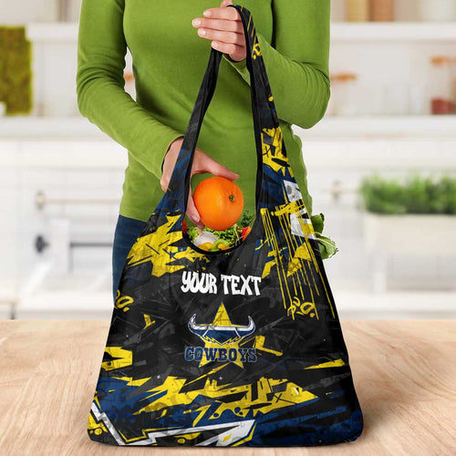 Personalized North Queensland Cowboys Grocery Bag Graffiti Grunge Abstract Urban Street Style Design