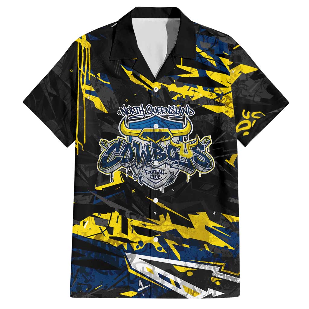Personalized North Queensland Cowboys Hawaiian Shirt Graffiti Grunge Abstract Urban Street Style Design