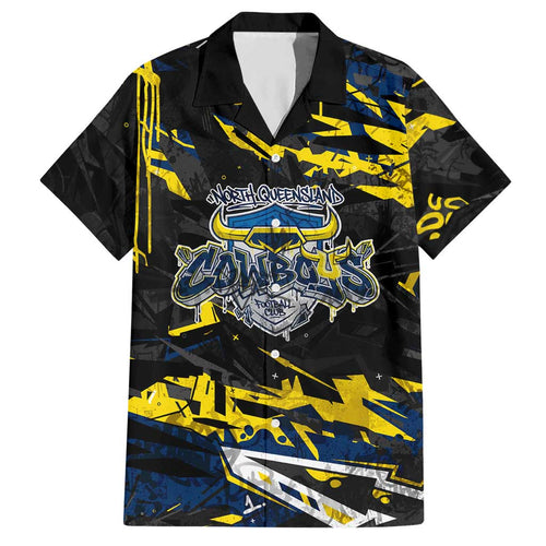 Personalized North Queensland Cowboys Hawaiian Shirt Graffiti Grunge Abstract Urban Street Style Design
