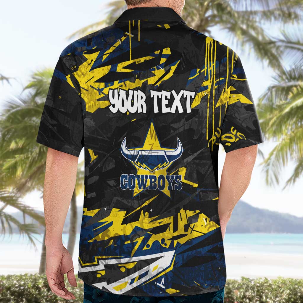 Personalized North Queensland Cowboys Hawaiian Shirt Graffiti Grunge Abstract Urban Street Style Design