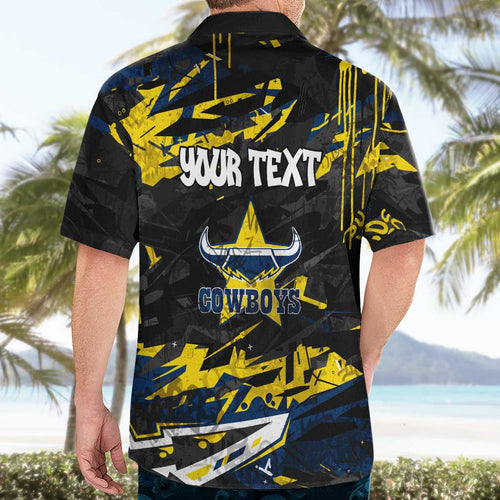 Personalized North Queensland Cowboys Hawaiian Shirt Graffiti Grunge Abstract Urban Street Style Design