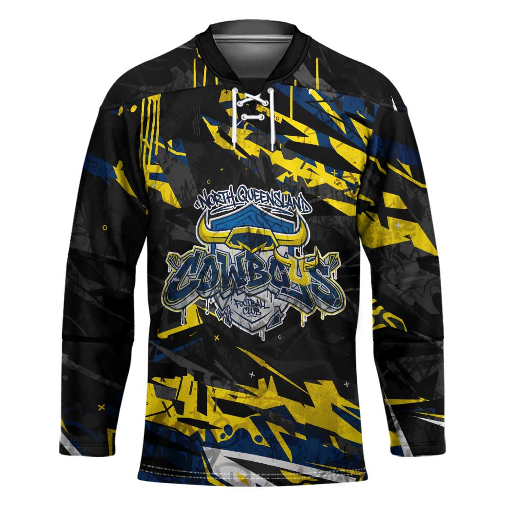 Personalized North Queensland Cowboys Hockey Jersey Graffiti Grunge Abstract Urban Street Style Design