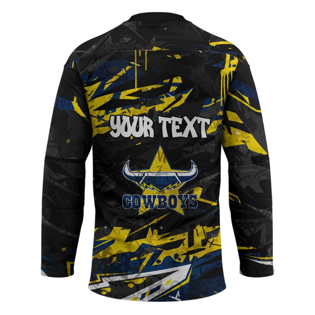 Personalized North Queensland Cowboys Hockey Jersey Graffiti Grunge Abstract Urban Street Style Design