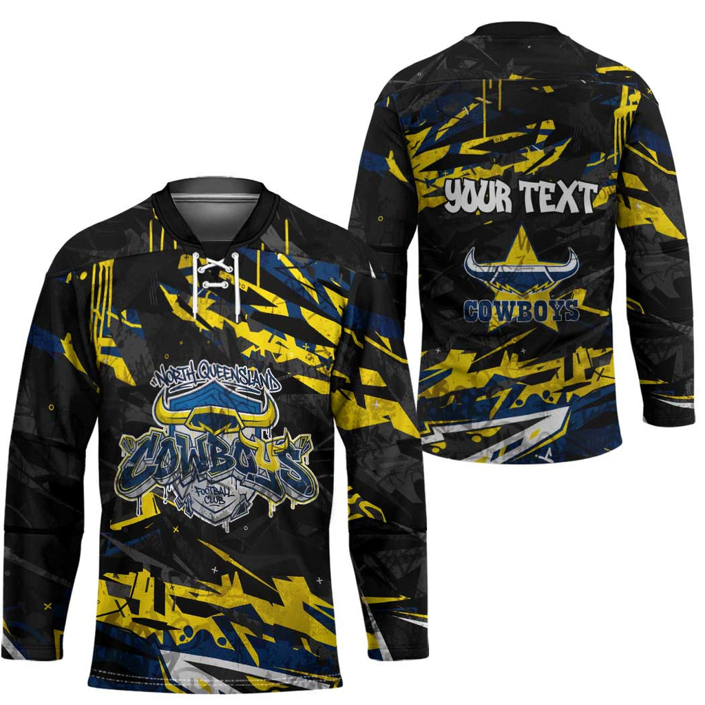Personalized North Queensland Cowboys Hockey Jersey Graffiti Grunge Abstract Urban Street Style Design