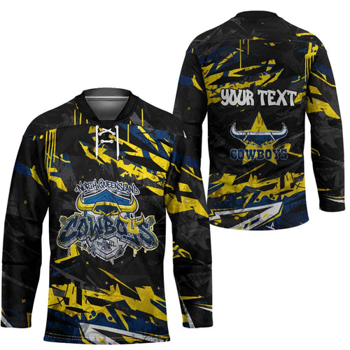 Personalized North Queensland Cowboys Hockey Jersey Graffiti Grunge Abstract Urban Street Style Design