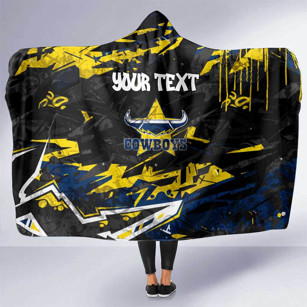 Personalized North Queensland Cowboys Hooded Blanket Graffiti Grunge Abstract Urban Street Style Design